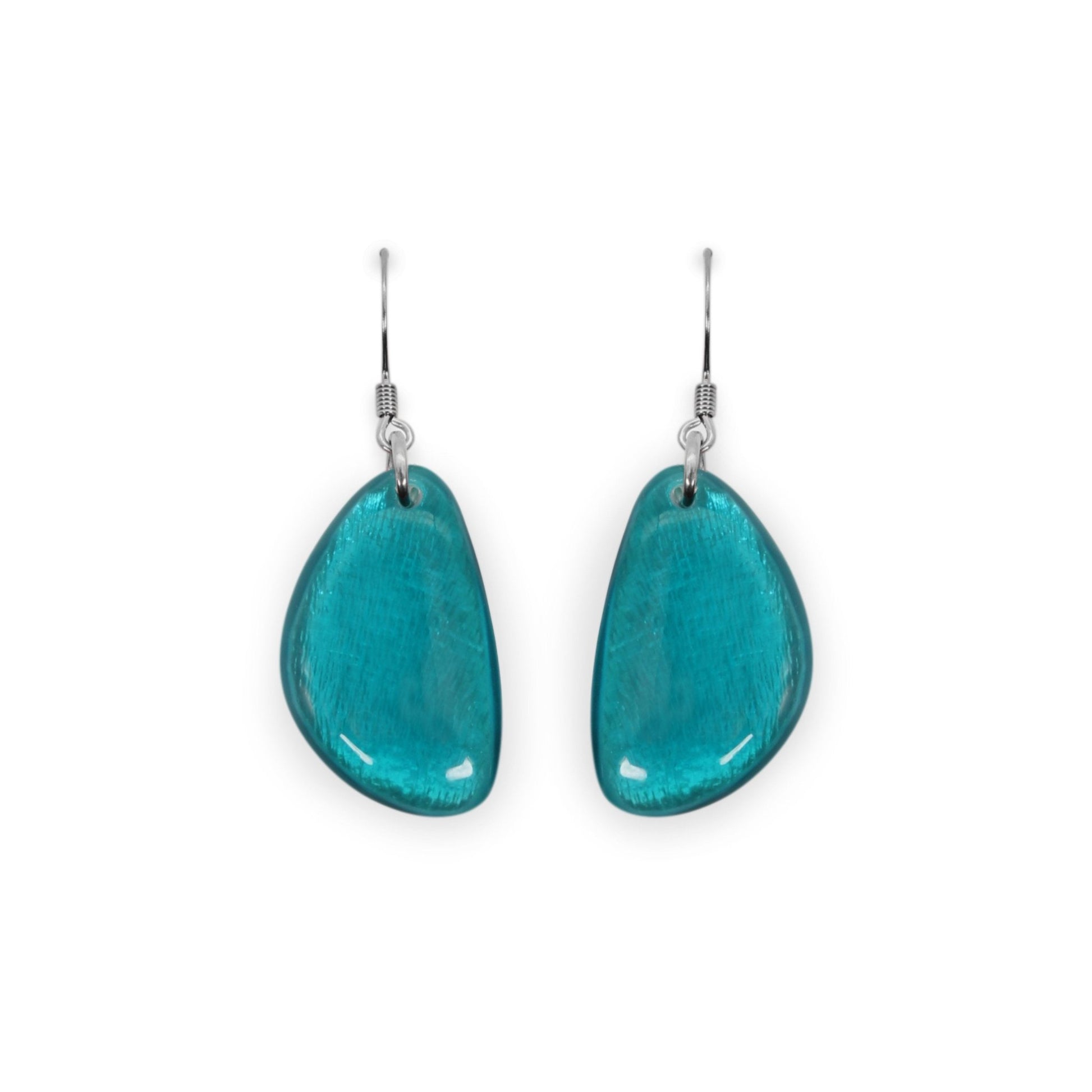 Verdigris Pebble Triangle Shiny Fish Hook Earrings | The Jewellery Stop