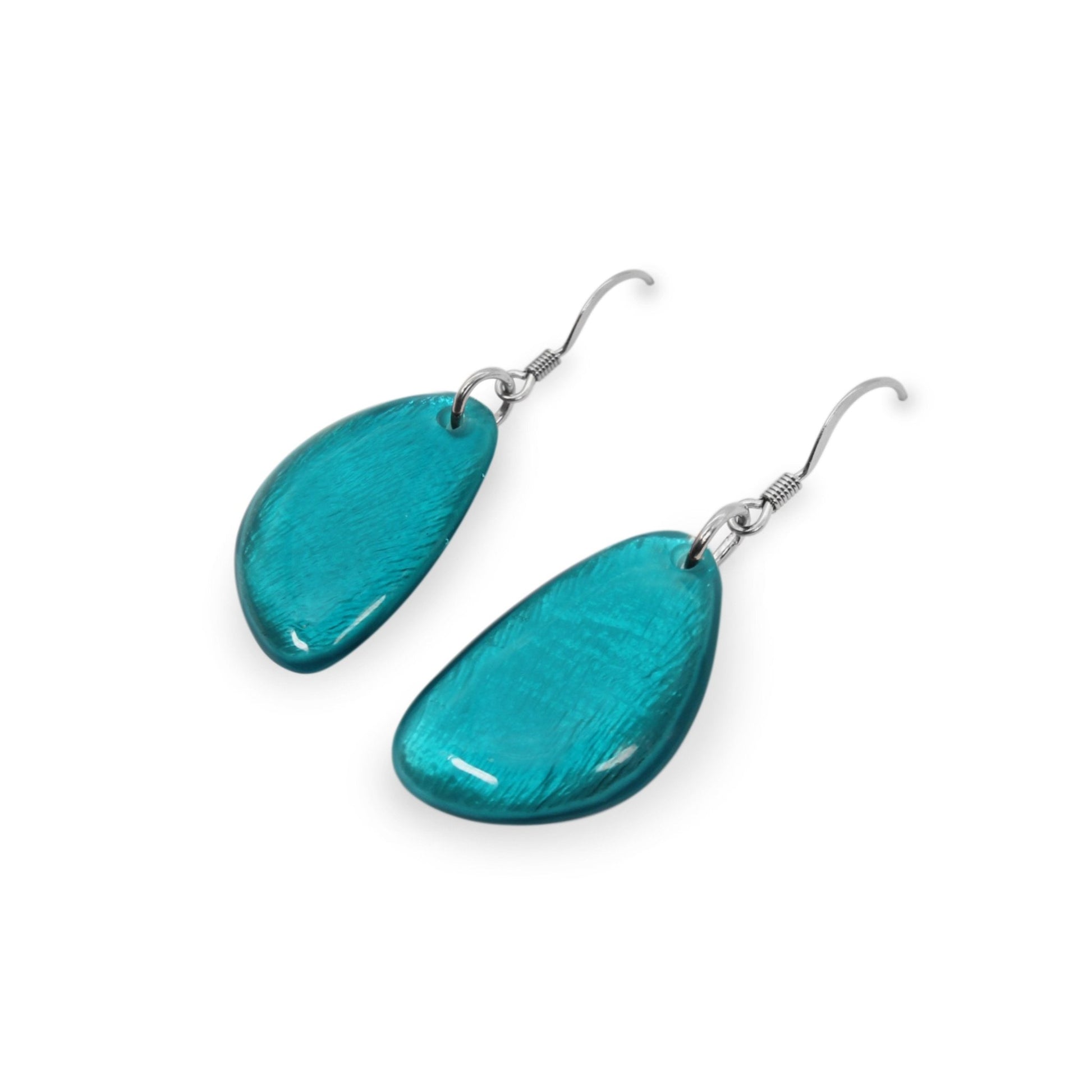 Verdigris Pebble Triangle Shiny Fish Hook Earrings | The Jewellery Stop