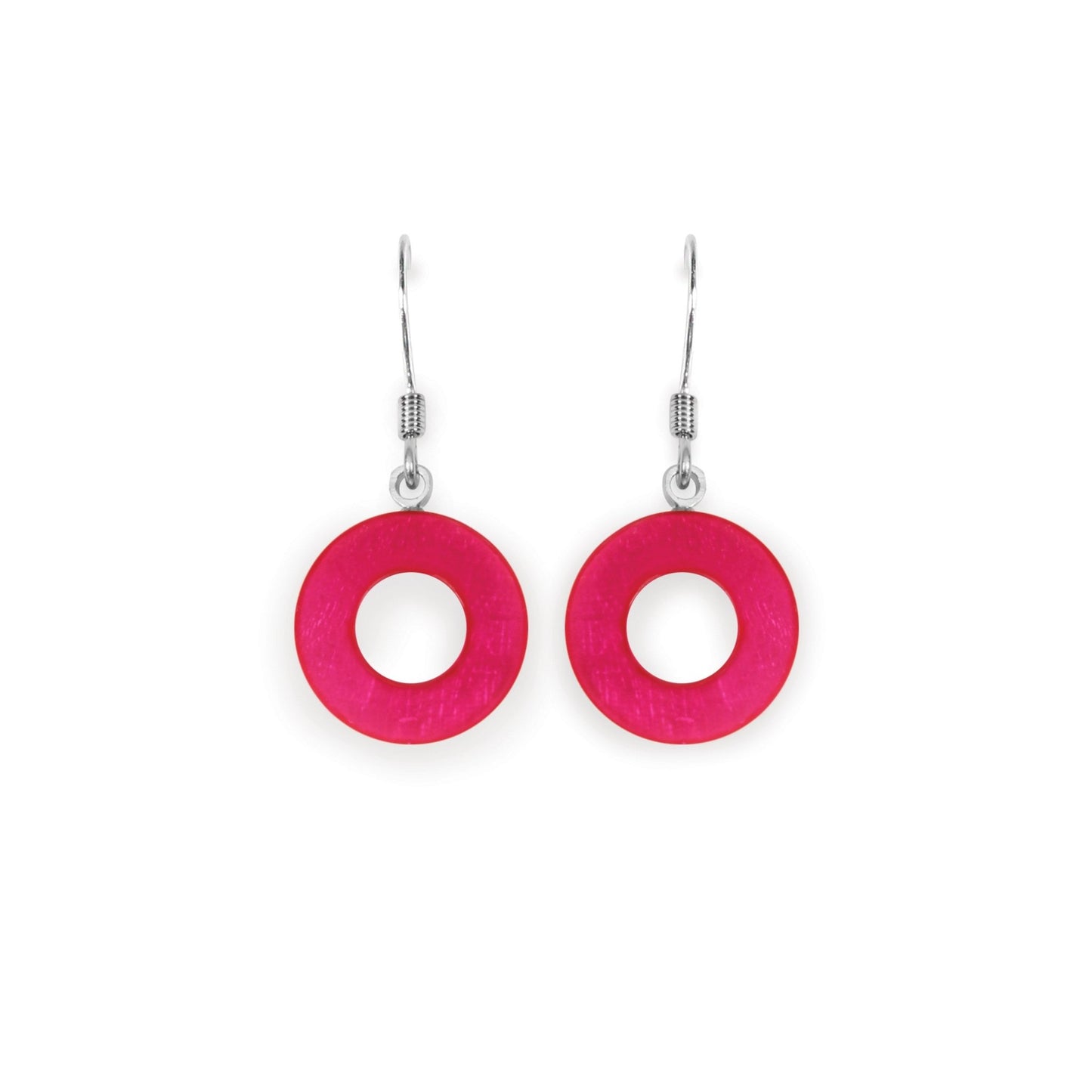 Fuchsia Eclectic Shell Circles Shiny Fish Hook Earrings | The Jewellery Stop