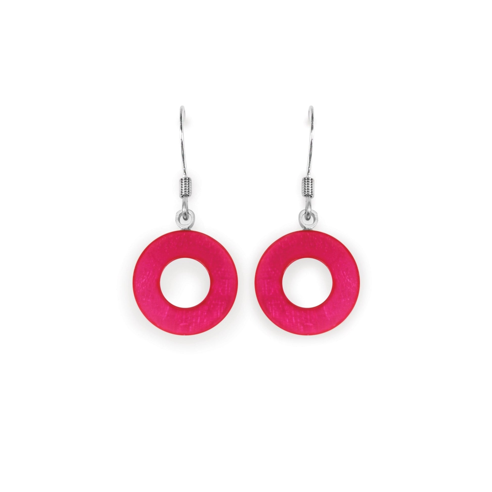 Fuchsia Eclectic Shell Circles Shiny Fish Hook Earrings | The Jewellery Stop