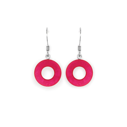 Fuchsia Eclectic Shell Circles Shiny Fish Hook Earrings | The Jewellery Stop