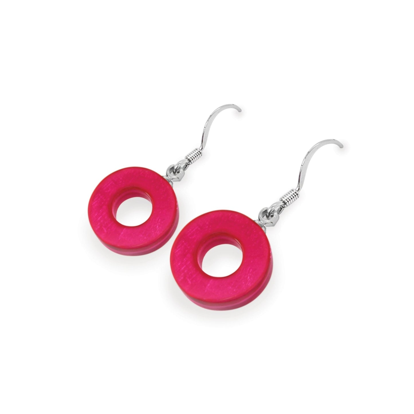 Fuchsia Eclectic Shell Circles Shiny Fish Hook Earrings | The Jewellery Stop