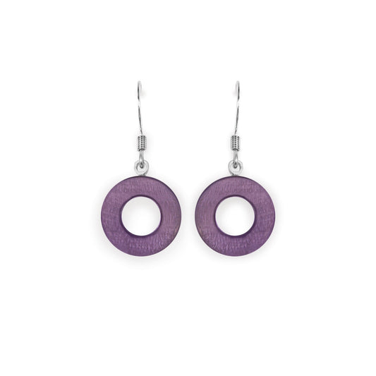 Lilac Eclectic Shell Circles Shiny Fish Hook Earrings | The Jewellery Stop