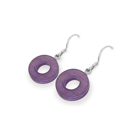 Lilac Eclectic Shell Circles Shiny Fish Hook Earrings | The Jewellery Stop