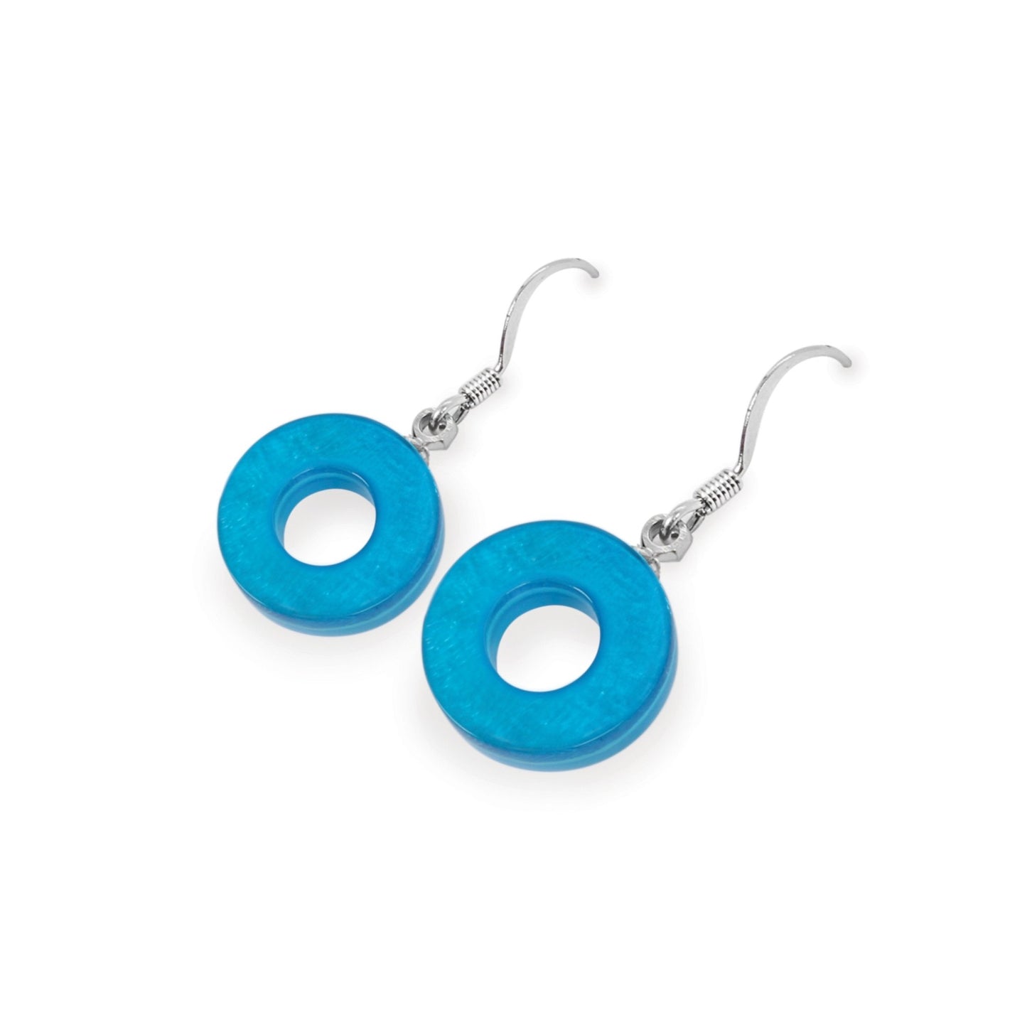 Turquoise Eclectic Shell Circles Shiny Fish Hook Earrings | The Jewellery Stop