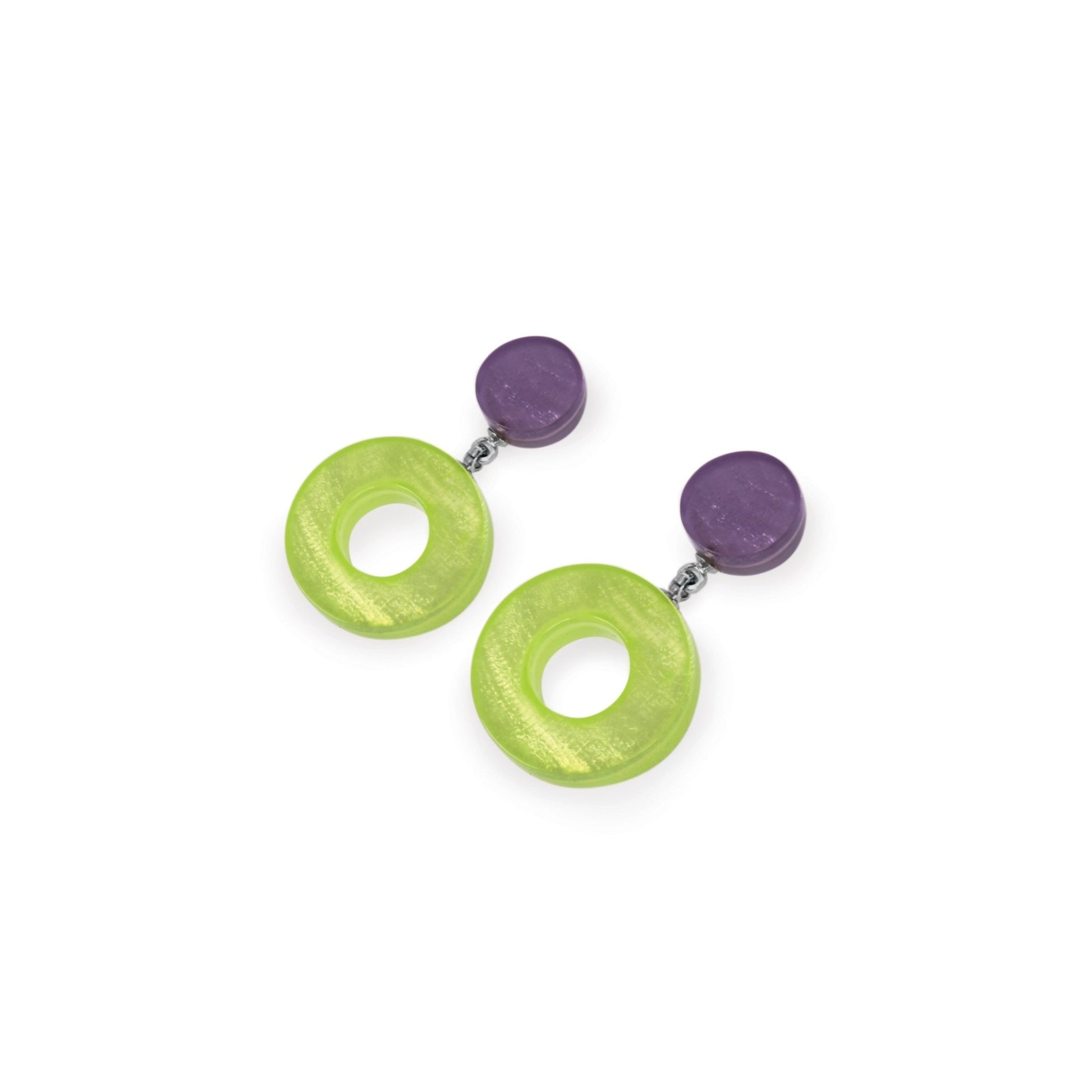 Nessie Eclectic Shell Circles Shiny Double Drop Stud Earrings | The Jewellery Stop