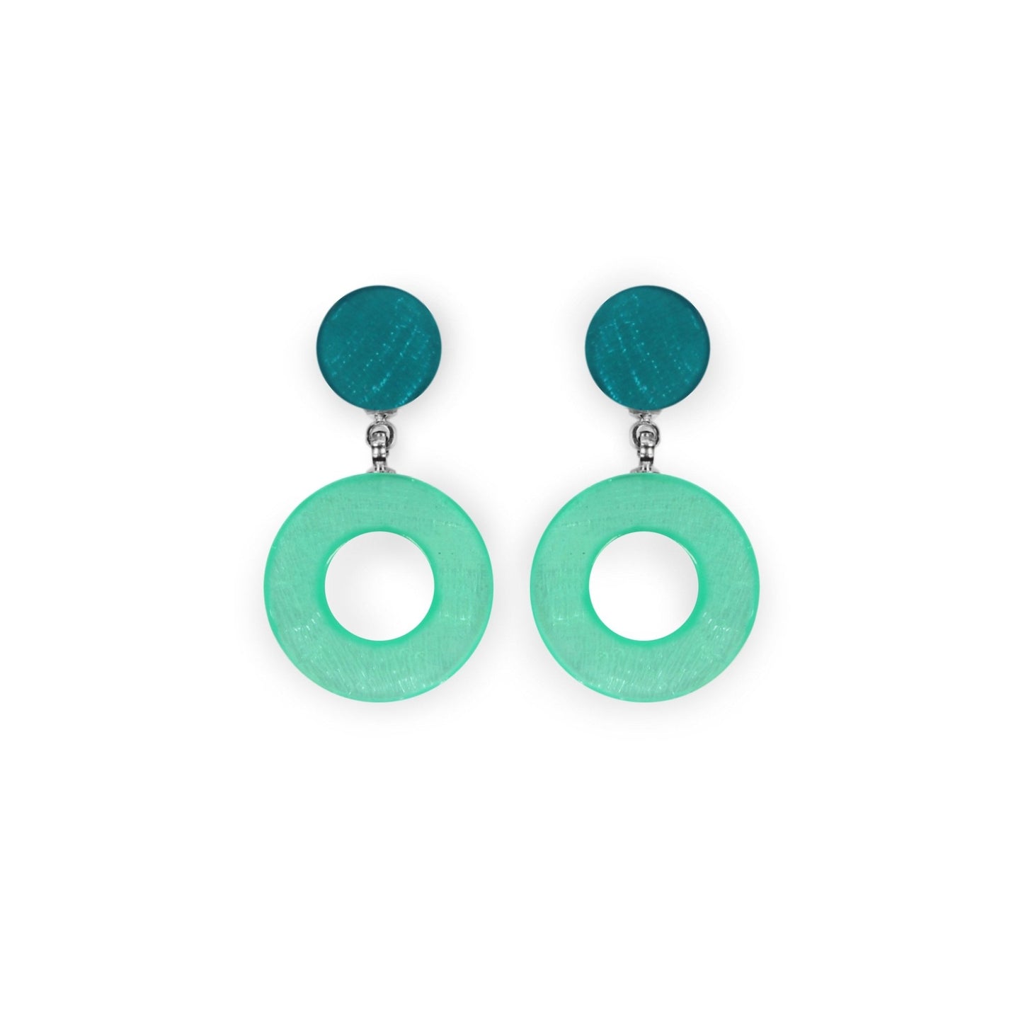 Verdigris Eclectic Shell Circles Shiny Double Drop Stud Earrings | The Jewellery Stop