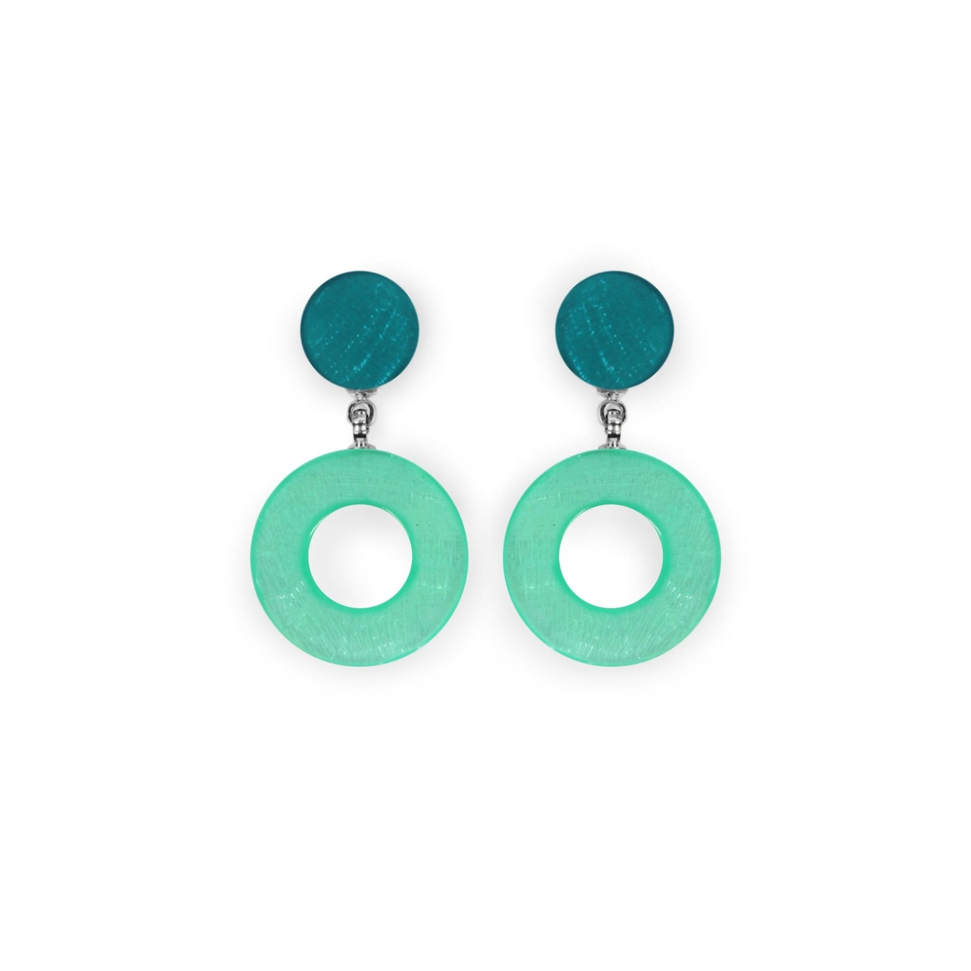 Verdigris Eclectic Shell Circles Shiny Double Drop Stud Earrings | The Jewellery Stop