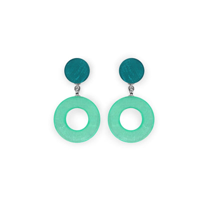 Verdigris Eclectic Shell Circles Shiny Double Drop Stud Earrings | The Jewellery Stop