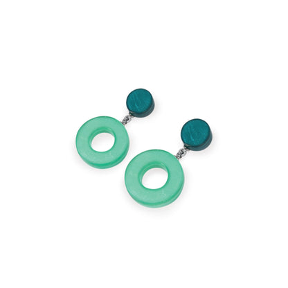 Verdigris Eclectic Shell Circles Shiny Double Drop Stud Earrings | The Jewellery Stop