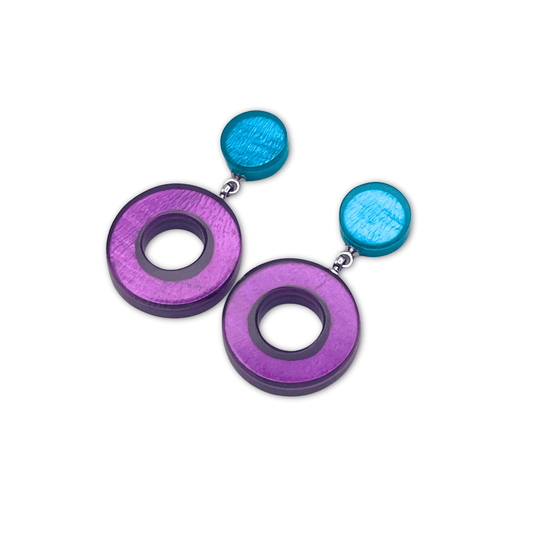 Peacock Eclectic Shell Circles Shiny Double Drop Stud Earrings | The Jewellery Stop