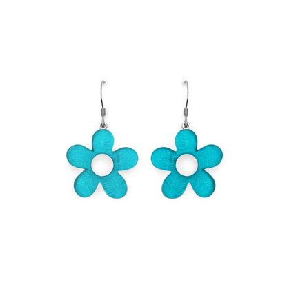 Teal Donut Shell Flower Fish Hook Earrings | The Jewellery Stop