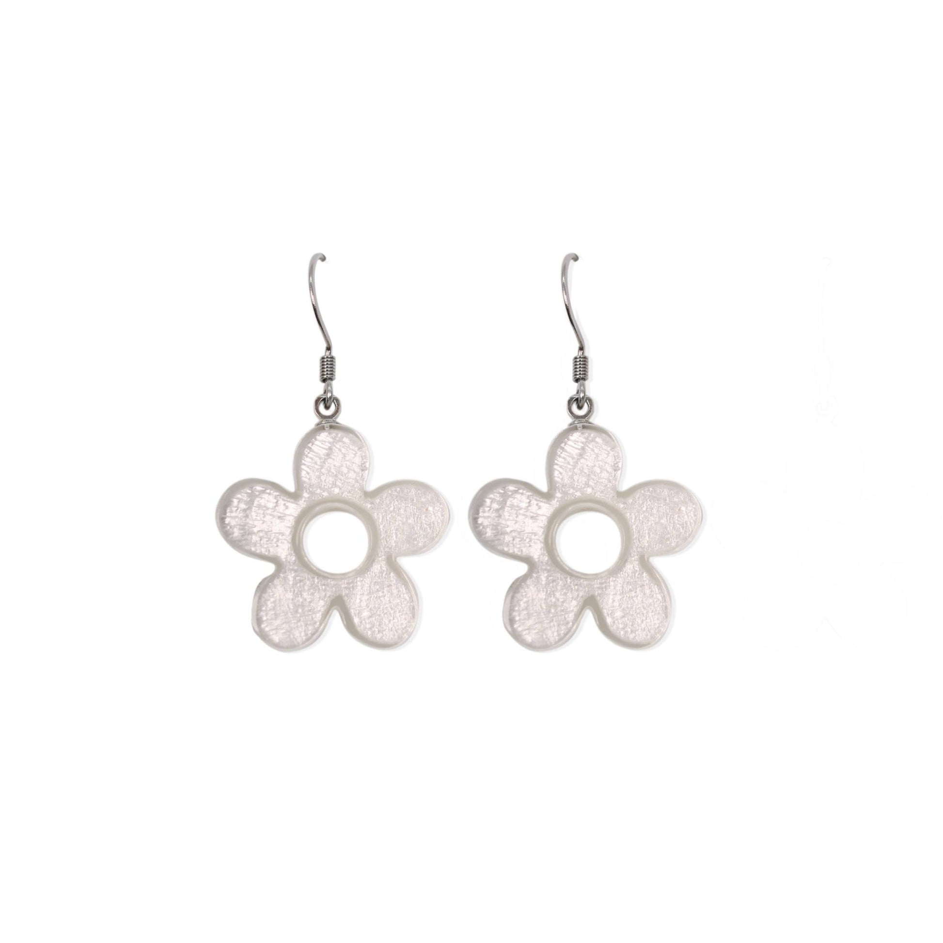 White Donut Shell Flower Fish Hook Earrings | The Jewellery Stop