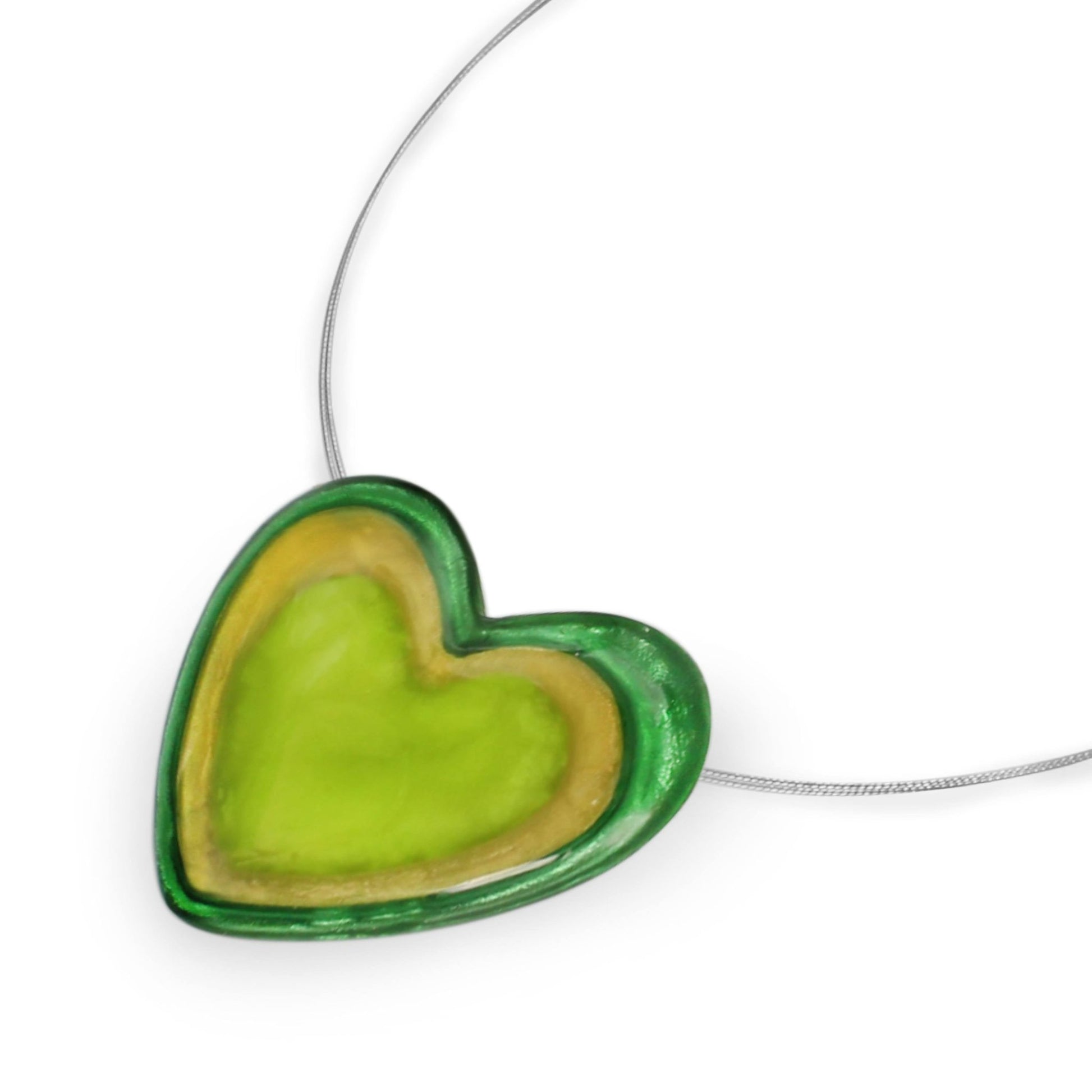 Kiwi Heart Resin Pebble Shiny Pendant | The Jewellery Stop