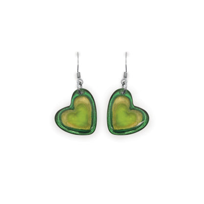 Kiwi Heart Resin Pebble Shiny Fish Hook Earrings | The Jewellery Stop