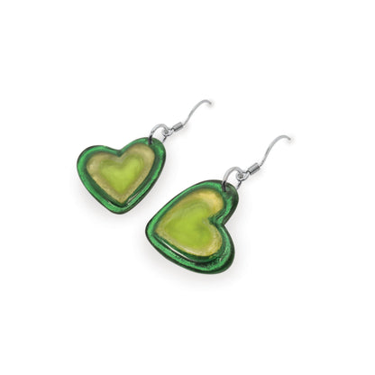 Kiwi Heart Resin Pebble Shiny Fish Hook Earrings | The Jewellery Stop