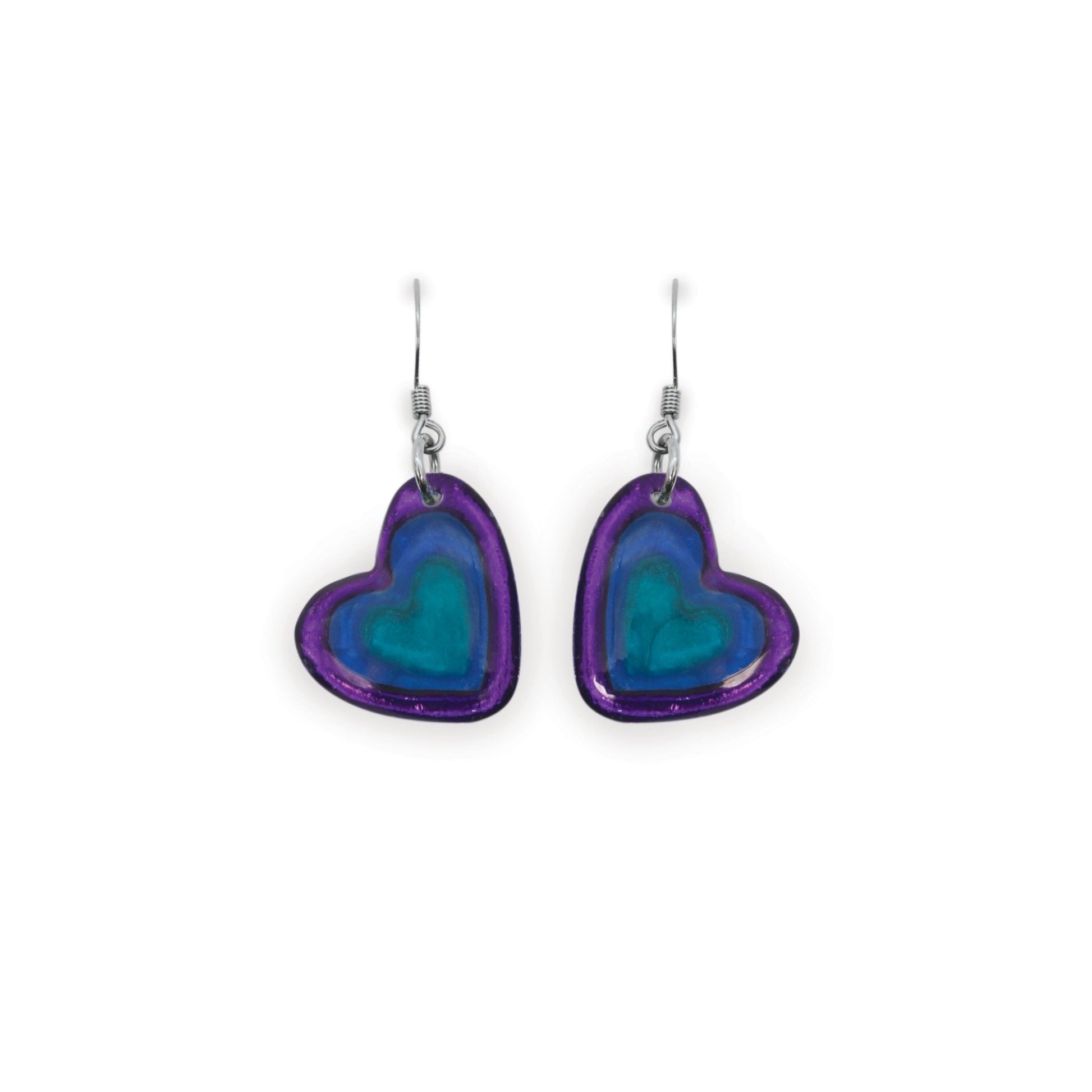 Peacock Heart Resin Pebble Shiny Fish Hook Earrings | The Jewellery Stop