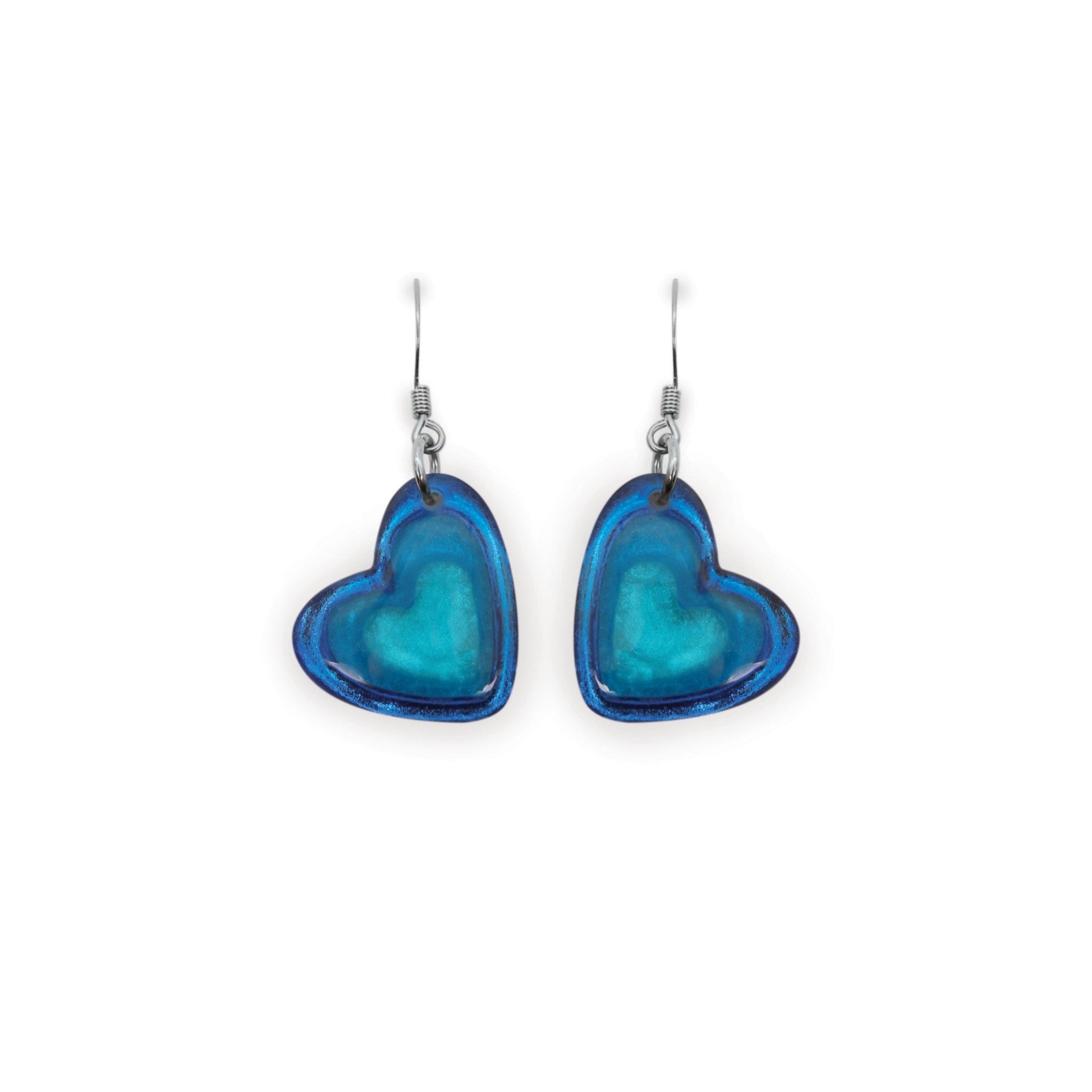 Turquoise Heart Resin Pebble Shiny Fish Hook Earrings | The Jewellery Stop