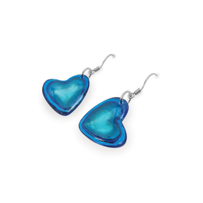 Turquoise Heart Resin Pebble Shiny Fish Hook Earrings | The Jewellery Stop