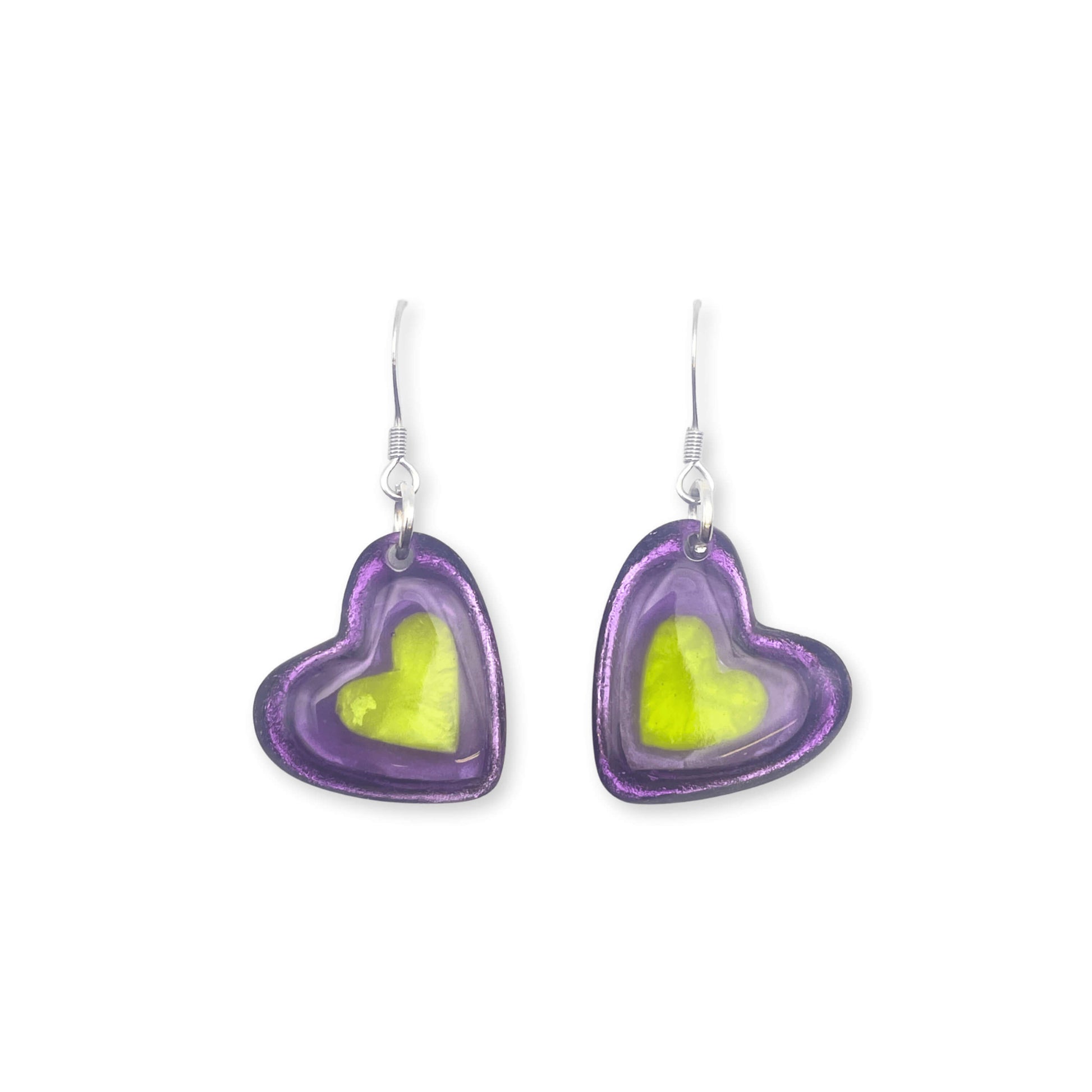 Nessie Heart Resin Pebble Shiny Fish Hook Earrings