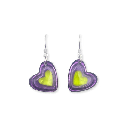 Nessie Heart Resin Pebble Shiny Fish Hook Earrings