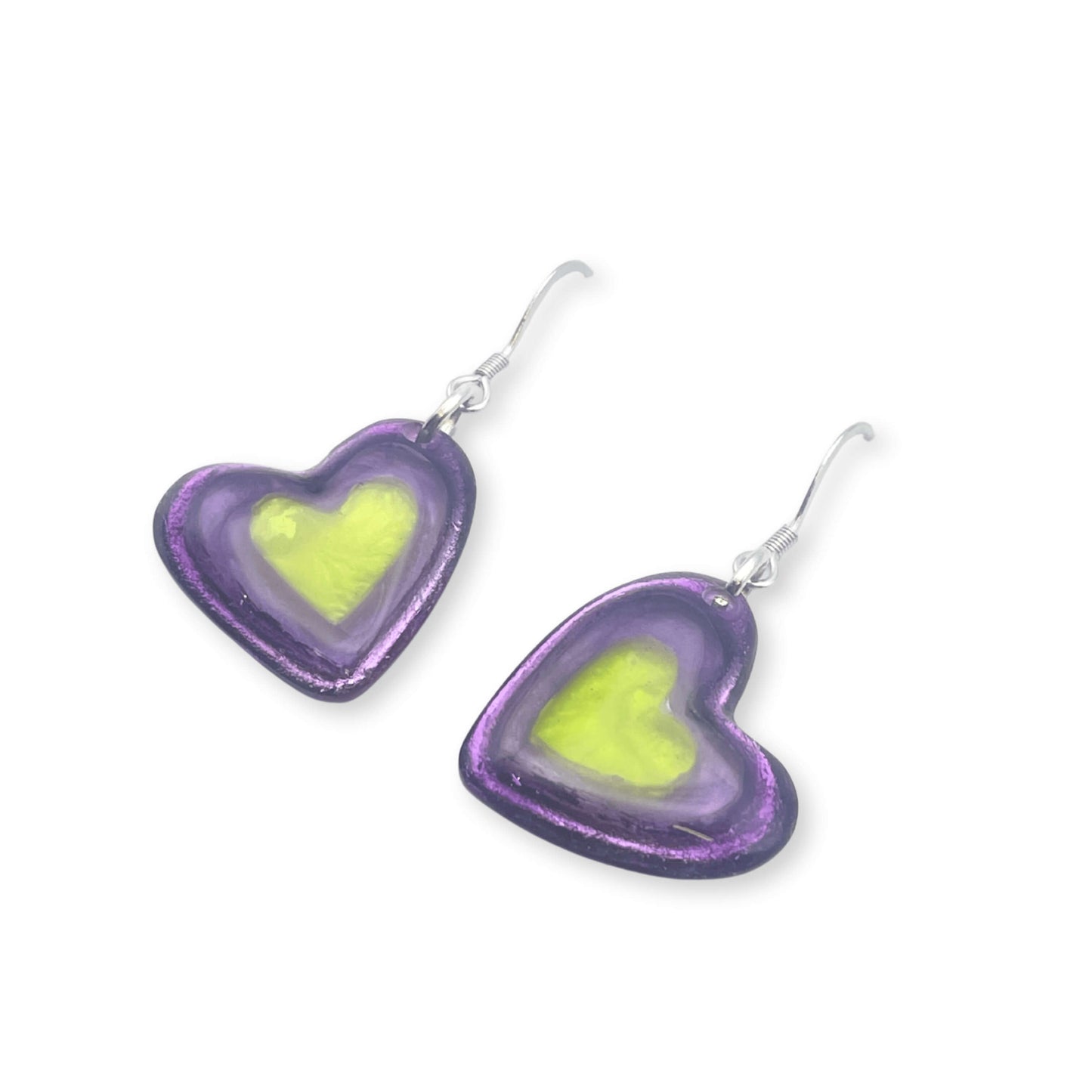 Nessie Heart Resin Pebble Shiny Fish Hook Earrings