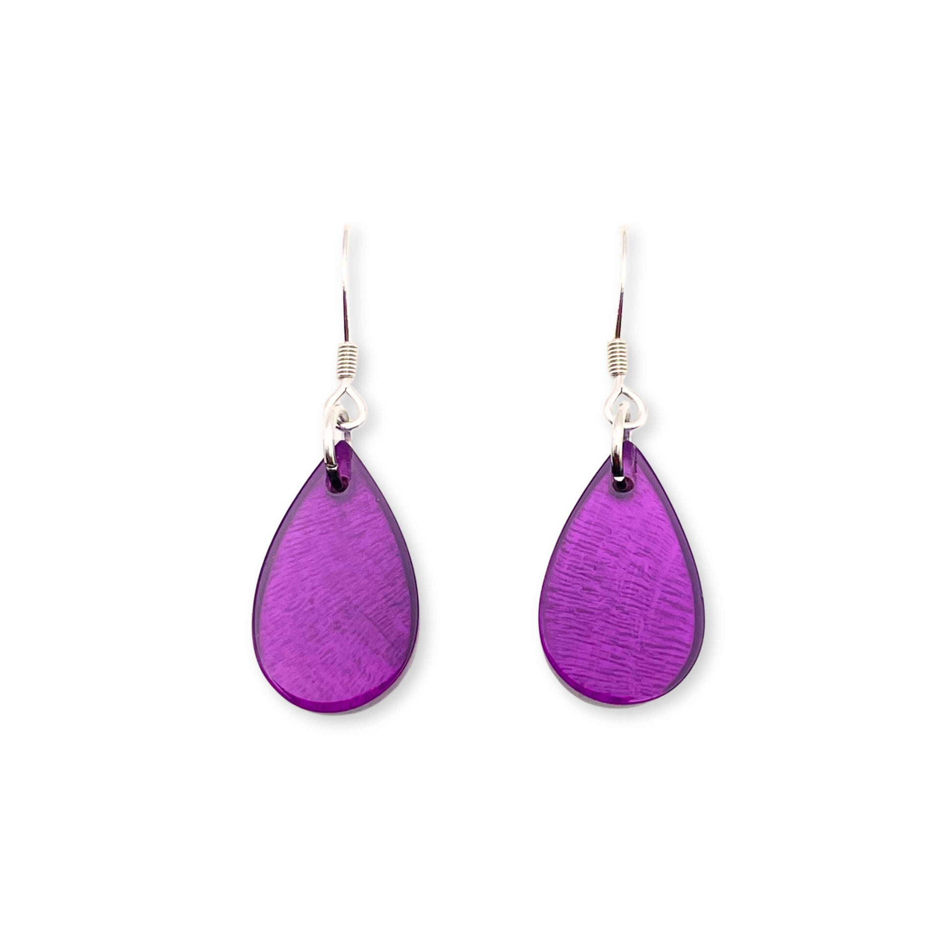 Purple Shell Flower Shiny Fish Hook Earrings