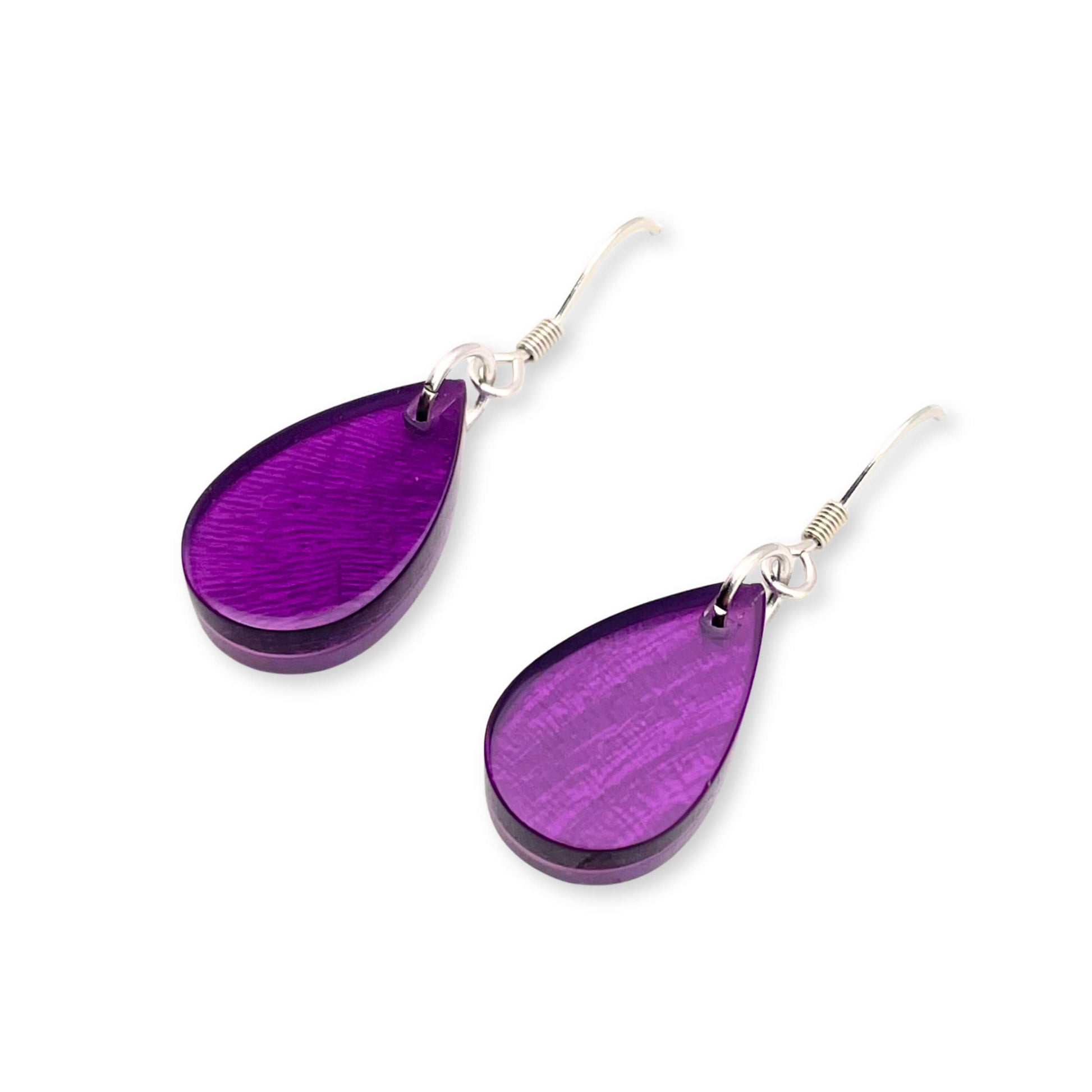 Purple Shell Flower Shiny Fish Hook Earrings