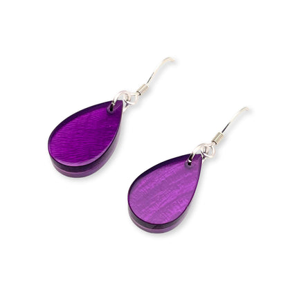 Purple Shell Flower Shiny Fish Hook Earrings