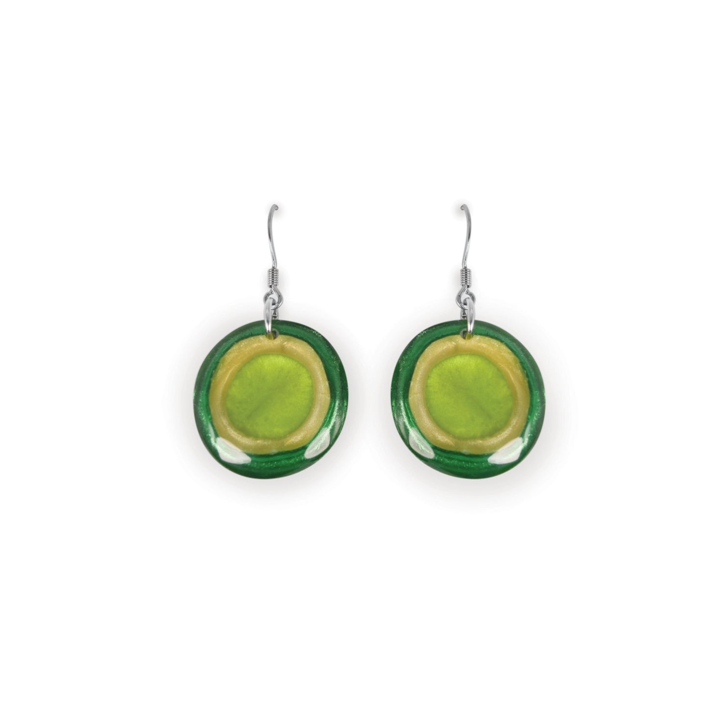 Kiwi Resin Pebble Shiny Fish Hook Earrings | The Jewellery Stop