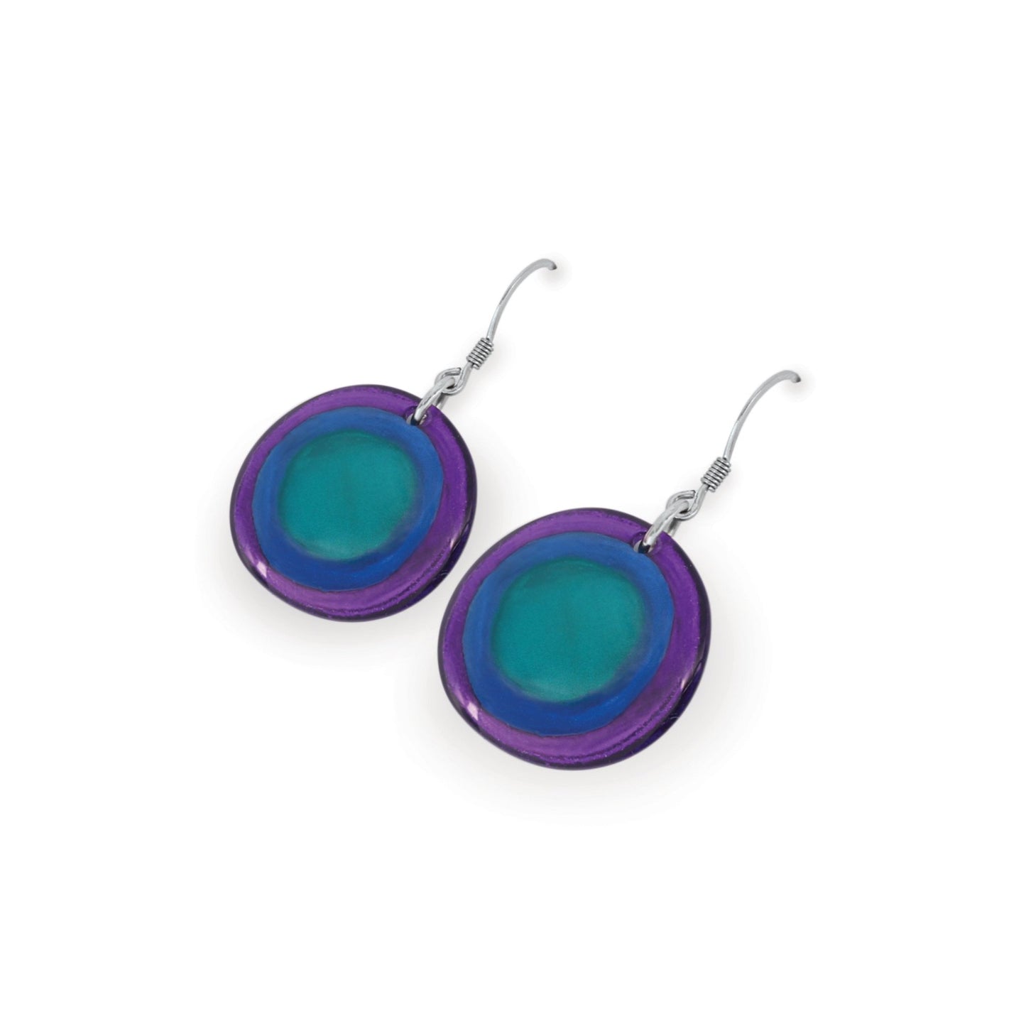 Peacock Resin Pebble Shiny Fish Hook Earrings | The Jewellery Stop