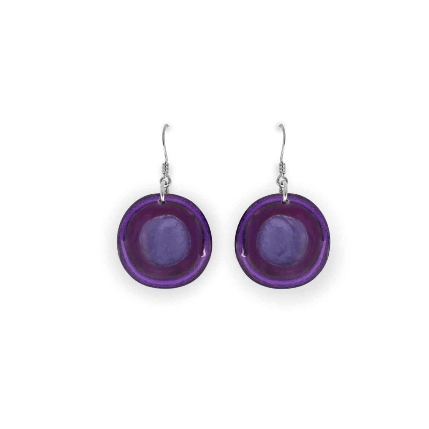Purple Resin Pebble Shiny Fish Hook Earrings | The Jewellery Stop
