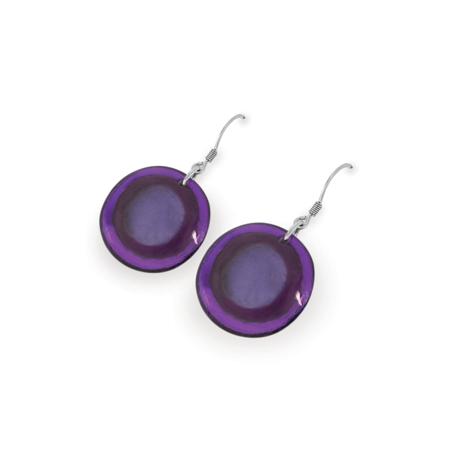 Purple Resin Pebble Shiny Fish Hook Earrings | The Jewellery Stop