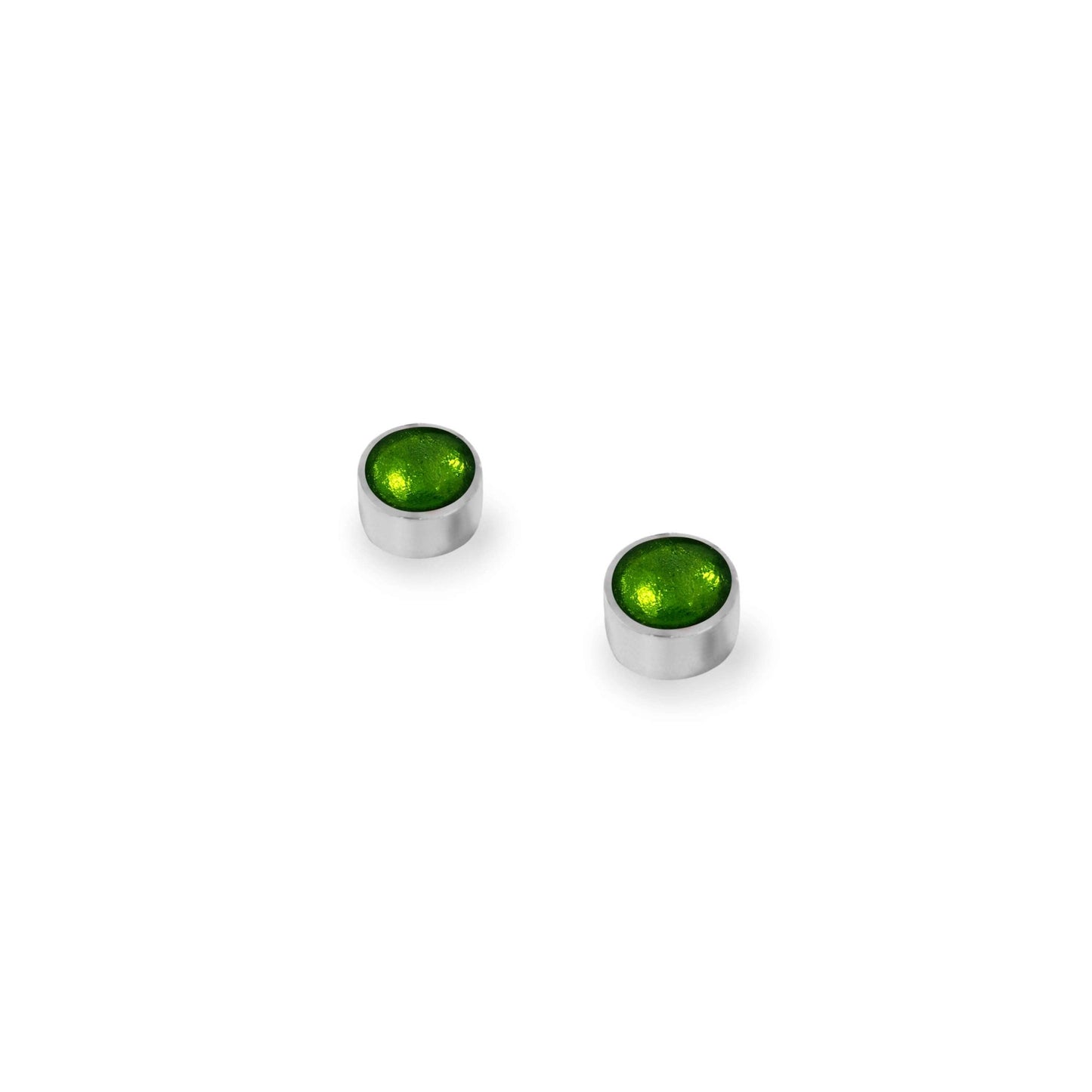 Green Aluminium Circles Shiny Mini Stud Earrings | The Jewellery Stop