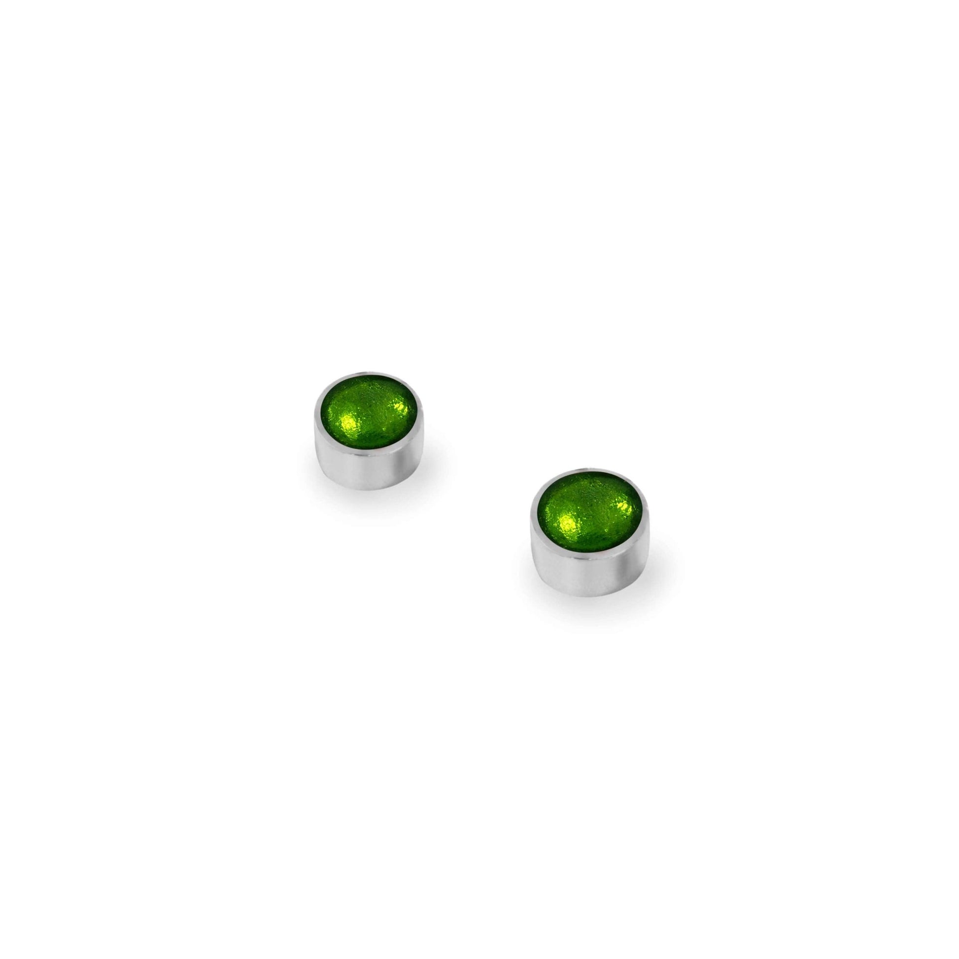 Green Aluminium Circles Shiny Mini Stud Earrings | The Jewellery Stop