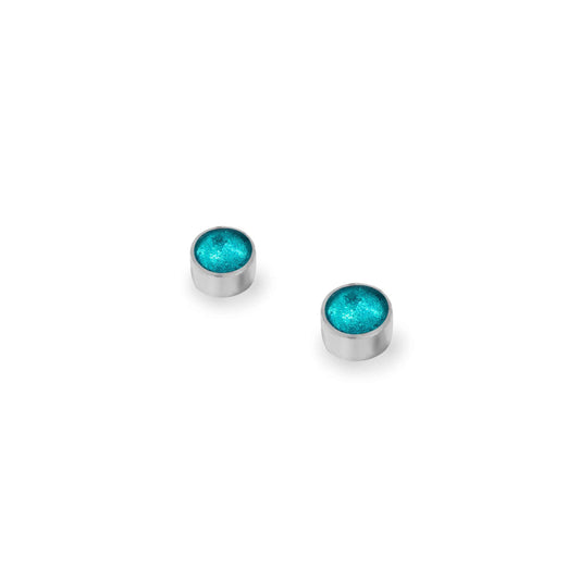 Teal Aluminium Circles Shiny Mini Stud Earrings | The Jewellery Stop