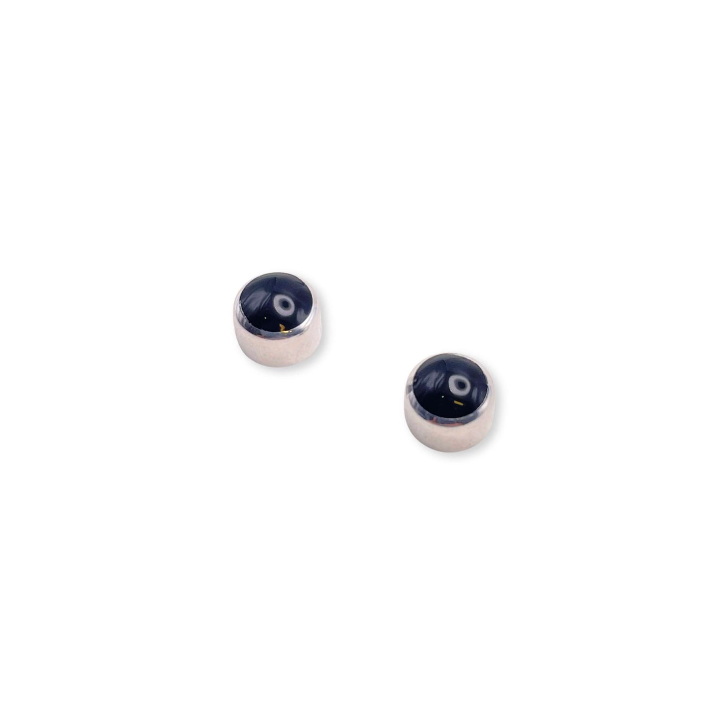 Black Aluminium Circles Shiny Mini Stud Earrings