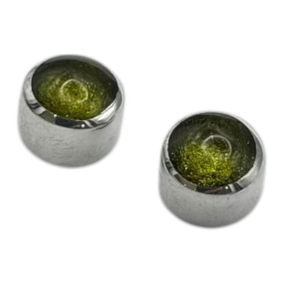 Pistachio Aluminium Circles Shiny Mini Stud Earrings | The Jewellery Stop