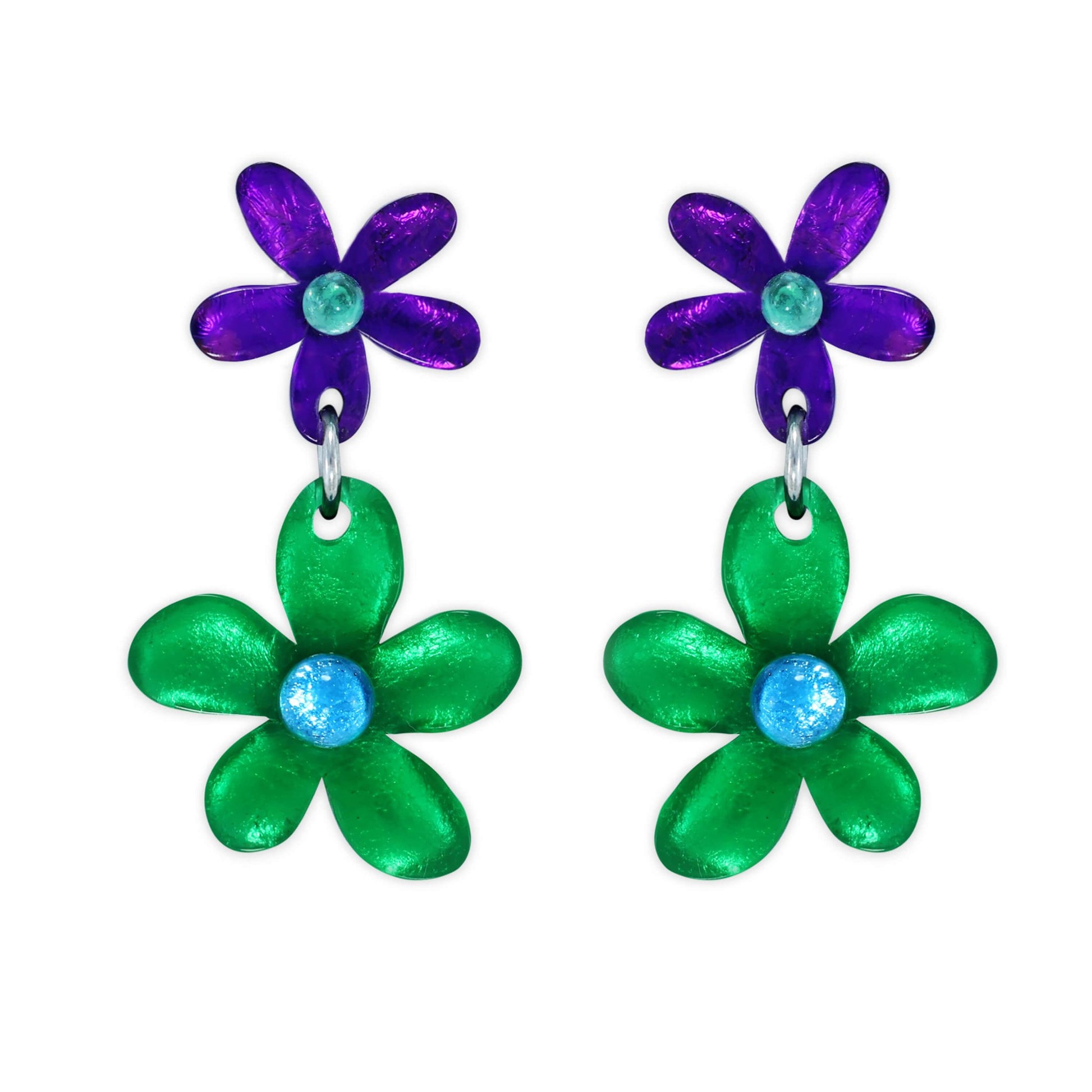 Aurora Flower Double Drop Stud Earrings | The Jewellery Stop