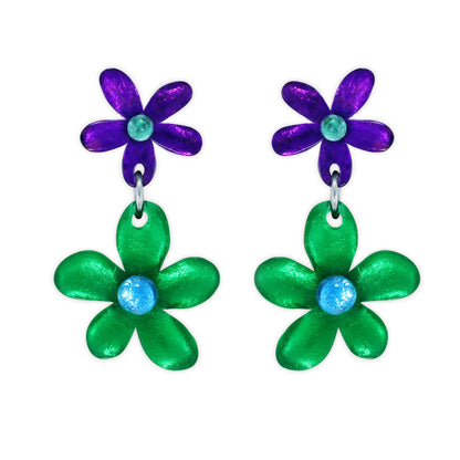 Aurora Flower Double Drop Stud Earrings | The Jewellery Stop