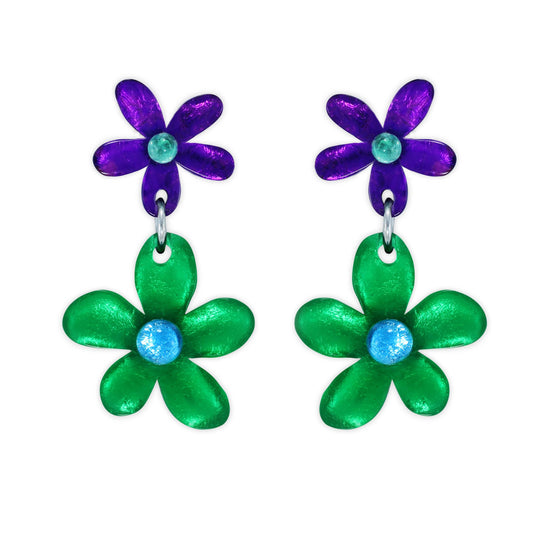 Aurora Flower Double Drop Stud Earrings | The Jewellery Stop