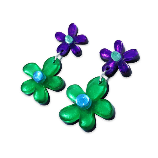 Aurora Flower Double Drop Stud Earrings | The Jewellery Stop
