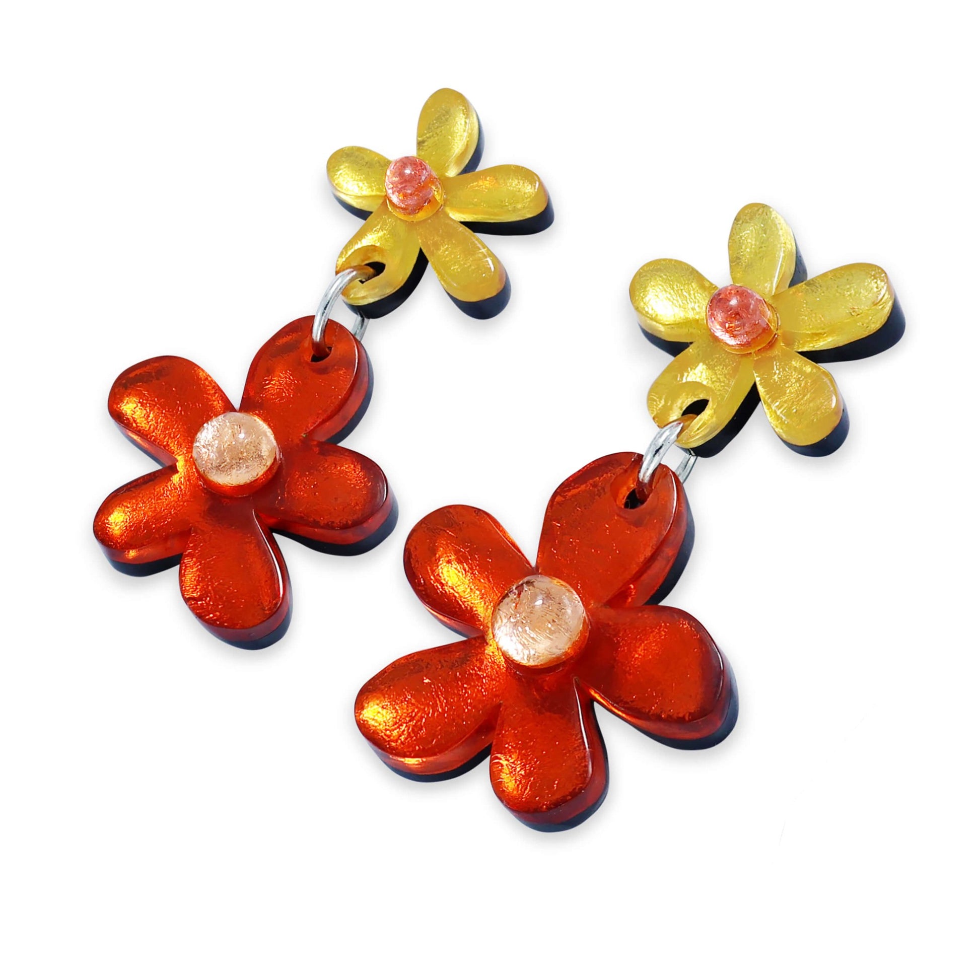 Terracotta Flower Double Drop Stud Earrings | The Jewellery Stop