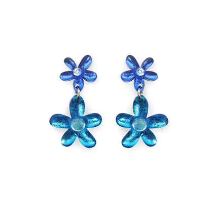 Turquoise Flower Double Drop Stud Earrings | The Jewellery Stop