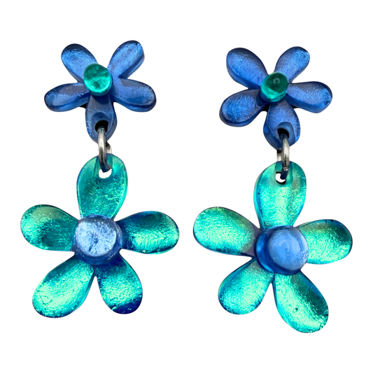 Crystal Flower Double Drop Stud Earrings | The Jewellery Stop