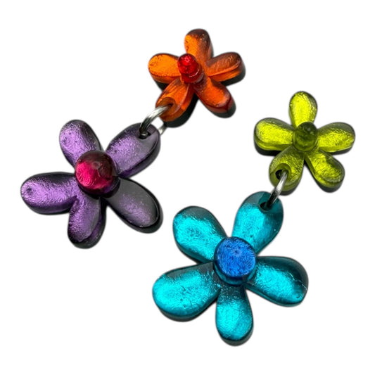 Rainbow Flower Double Drop Stud Earrings