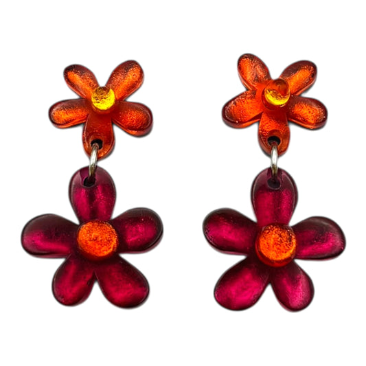 Tropical Flower Double Drop Stud Earrings