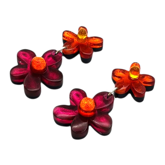 Tropical Flower Double Drop Stud Earrings