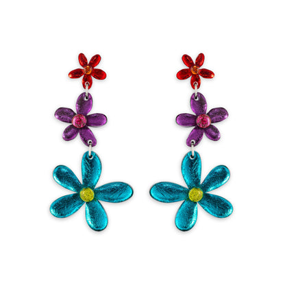 Rainbow Flower Triple Drop Stud Earrings | The Jewellery Stop