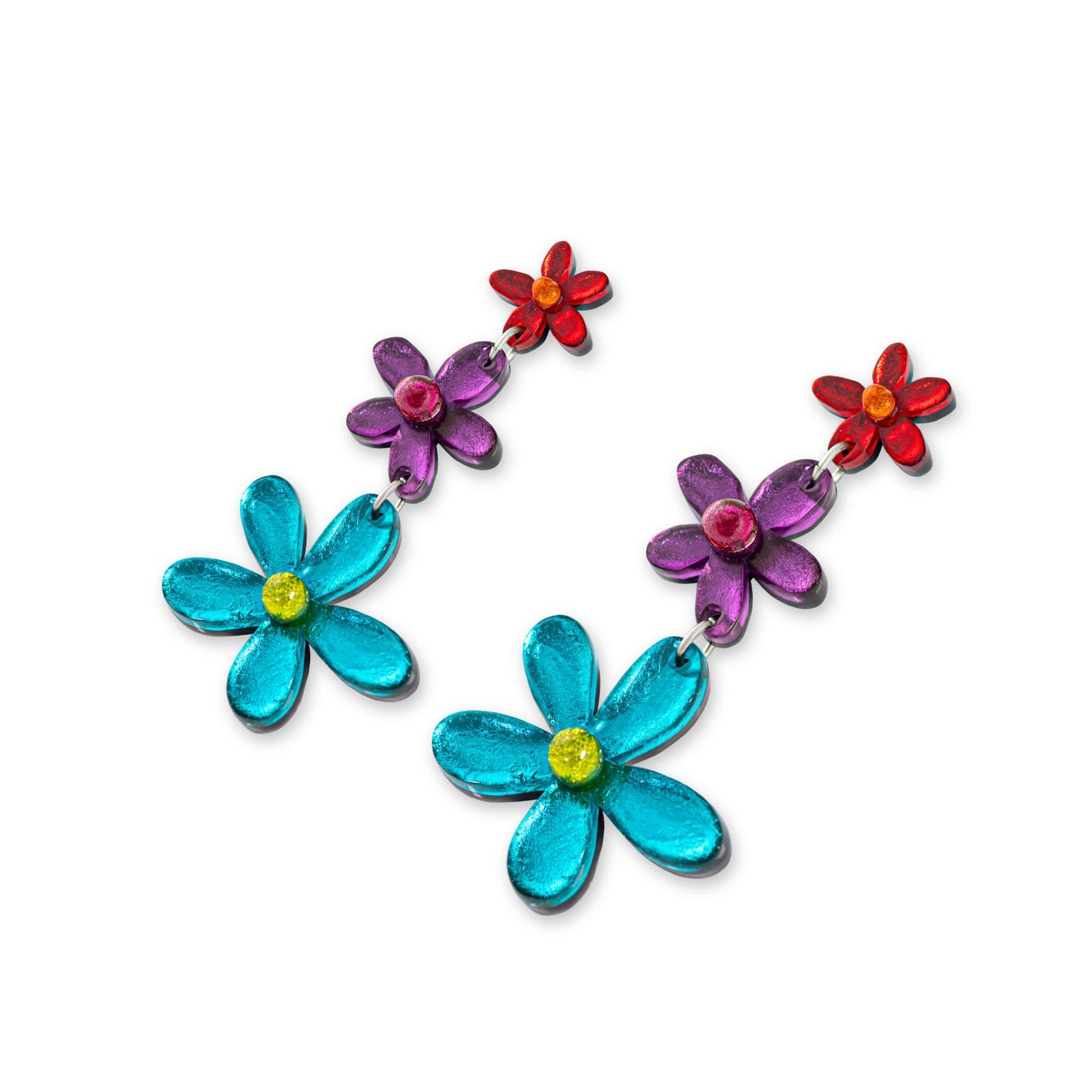 Rainbow Flower Triple Drop Stud Earrings | The Jewellery Stop
